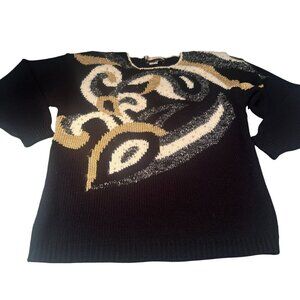 Dana Scott Sweater Women Tunic Vintage Beaded Angora Wool Blend Gold Graphic